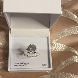 Charter Club Silver Plated Cubic Zirconia Ring set size 7